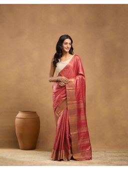 Fabindia - Pink Silk Blend Saree Without Blouse