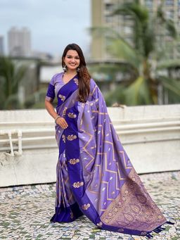 ELITE WEAVES - Soft Silk Woven Blue Saree with Unstitched Blouse