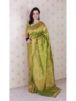 ELITE WEAVES - Zari Meenakari Woven Green Saree with Unstitched Blouse