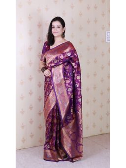 ELITE WEAVES - Zari Woven Magenta Saree with Unstitched Blouse