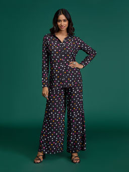 Gajra Gang - Black Rayon Bandhani Shirt & Wide Leg Pant Global Gypsy