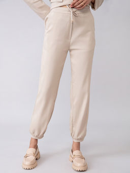 Twenty Dresses by Nykaa Fashion - Work Beige Solid Ankle Jogger Pants