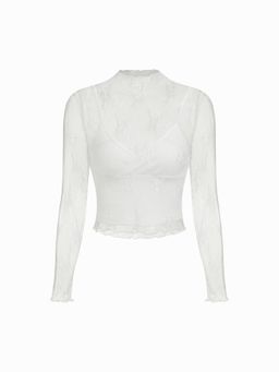 Cider - High Neck Lace Floral Top & Crop Cami Top