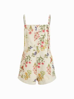 Cider - Beige Floral Denim Pocket Ultra Short Playsuit