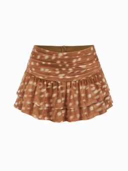 Cider - Ruched Printed Lace Layered Mini Skort