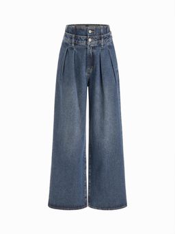 Cider - Double High Rise Solid Button Wide Leg Jeans