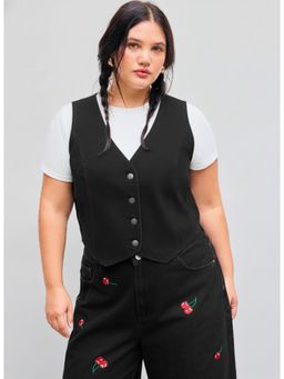 Cider - Curve & Plus Denim V Neck Button Top