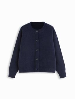 Cider - Navy Blue Knit Round Neckline Button Thick Cardigan