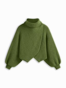 Cider - Curve & Plus High Neck Solid Knitted Long Sleeve Crop Sweater