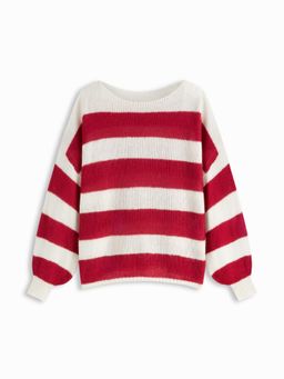 Cider - Knit Boat Neckline Stripes Long Sleeve Sweater