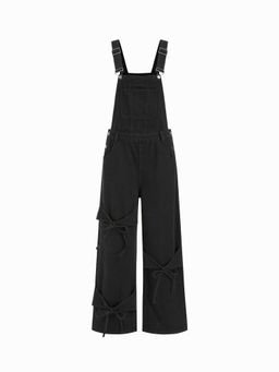 Cider - Denim Bowknot Buckle Up Pocket Wide Leg Dungaree