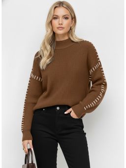 Cider - Knit Round Neck Solid Stitch Long Sleeve Sweater