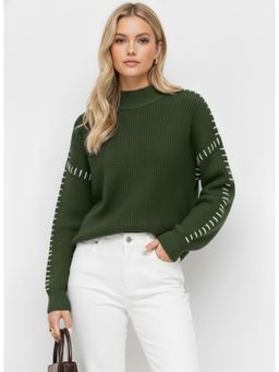 Cider - Knit Round Neck Solid Stitch Long Sleeve Sweater