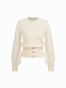 Cider - Knit Round Neckline Solid Button Long Sleeve Top