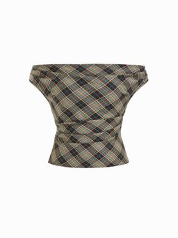 Cider - Off Shoulder Tartan Ruched Crop Top