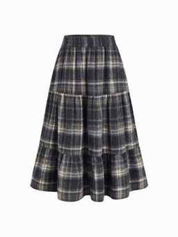 Cider - Woven High Rise Checks Ruffle Tiered Maxi Skirt