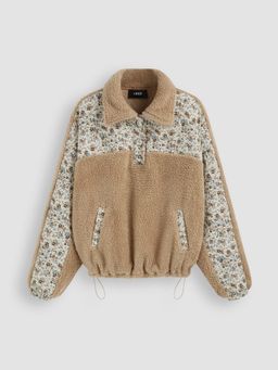 Cider - Fleece Floral Patched Oversized Sweatshirt