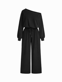 Cider - Asymmetrical Neck Drawstring Oversized Jumpsuit
