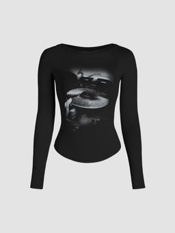 Cider - Round Neckline Graphic Long Sleeve T-Shirt