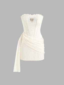 Cider - Tube Heart Cut Out Rhinestone Corset Mini Dress