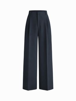 Cider - Navy Blue Mid Rise Pleated Wide Leg Trouser