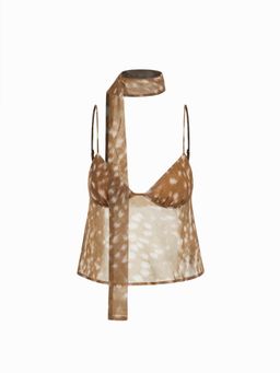 Cider - Chiffon Sweetheart Polka Dot Crop Cami Top with Scarf