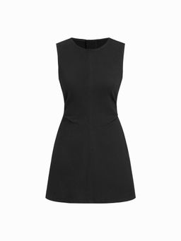 Cider - Black High Stretch Denim Ruched Zipper Mini Dress