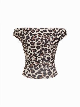 Cider - Animal Print Off Shoulder Ruched Top