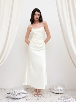 Cider - White Sequins Shoulder Strap Ruched Maxi Dress