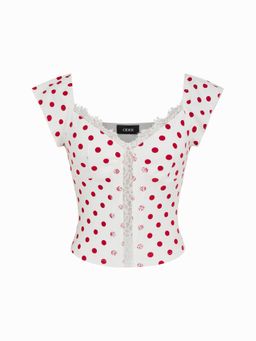 Cider - Cotton Blend Sweetheart Neck Lace Trim Top