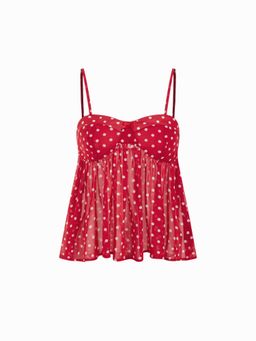 Cider - Shoulder Strap Neck Polka Dots Bowknot Cami Top