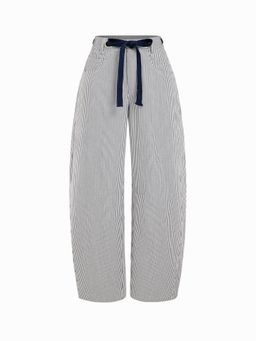 Cider - Cotton Blend Mid Rise Stripes Drawstring Barrel Leg Trouser