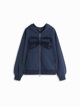 Cider - Terry Lettuce Trim Bowknot Through Oversized Hooded Jacket