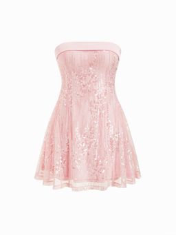 Cider - Sequins Fold Over Tie Back Mini Bandeau Dress