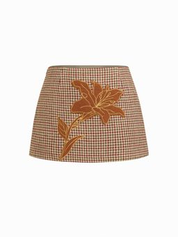 Cider - Tweed Floral Applique Check Low Rise Mini Skirt