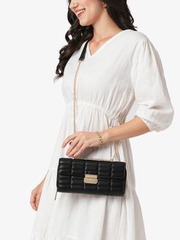 Lavie Luxe - Womens Black Box Flap Horizontal Sling Bag (M)