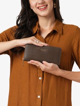Lavie Luxe - Womens Dark Brown Mono Sacy25 Long Zip Around Wallet (L)