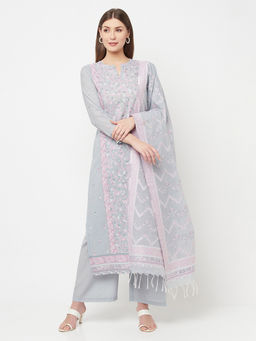 Safaa - Women Organic Cotton Woven Design Unstitched Dress Material with Dupatta (Set of 3)