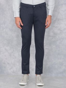 CRIMSOUNE CLUB - Mens Navy Blue Printed Knitted Trouser