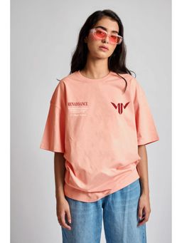 MISCHIEF MONKEY - Women Peach Typography Round Neck T-shirt