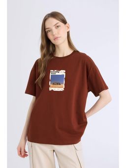 MISCHIEF MONKEY - Women Dark Brown Graphic Printed Round Neck T-shirt