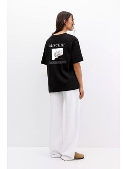 MISCHIEF MONKEY - Women Black Typography Round Neck T-shirt