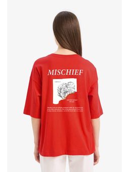 MISCHIEF MONKEY - Women Red Typography Round Neck T-shirt