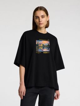 MISCHIEF MONKEY - Women Black Graphic Printed Round Neck T-shirt