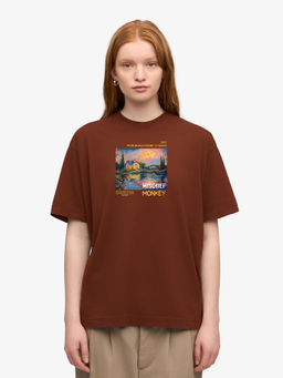 MISCHIEF MONKEY - Women Dark Brown Graphic Printed Round Neck T-shirt