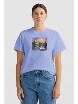 MISCHIEF MONKEY - Women Lavender Graphic Printed Round Neck T-shirt