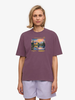 MISCHIEF MONKEY - Women Mauve Graphic Printed Round Neck T-shirt
