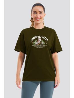 MISCHIEF MONKEY - Women Olive Graphic Printed Round Neck T-shirt