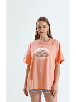 MISCHIEF MONKEY - Women Peach Graphic Printed Round Neck T-shirt