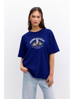 MISCHIEF MONKEY - Women Royal Blue Graphic Printed Round Neck T-shirt